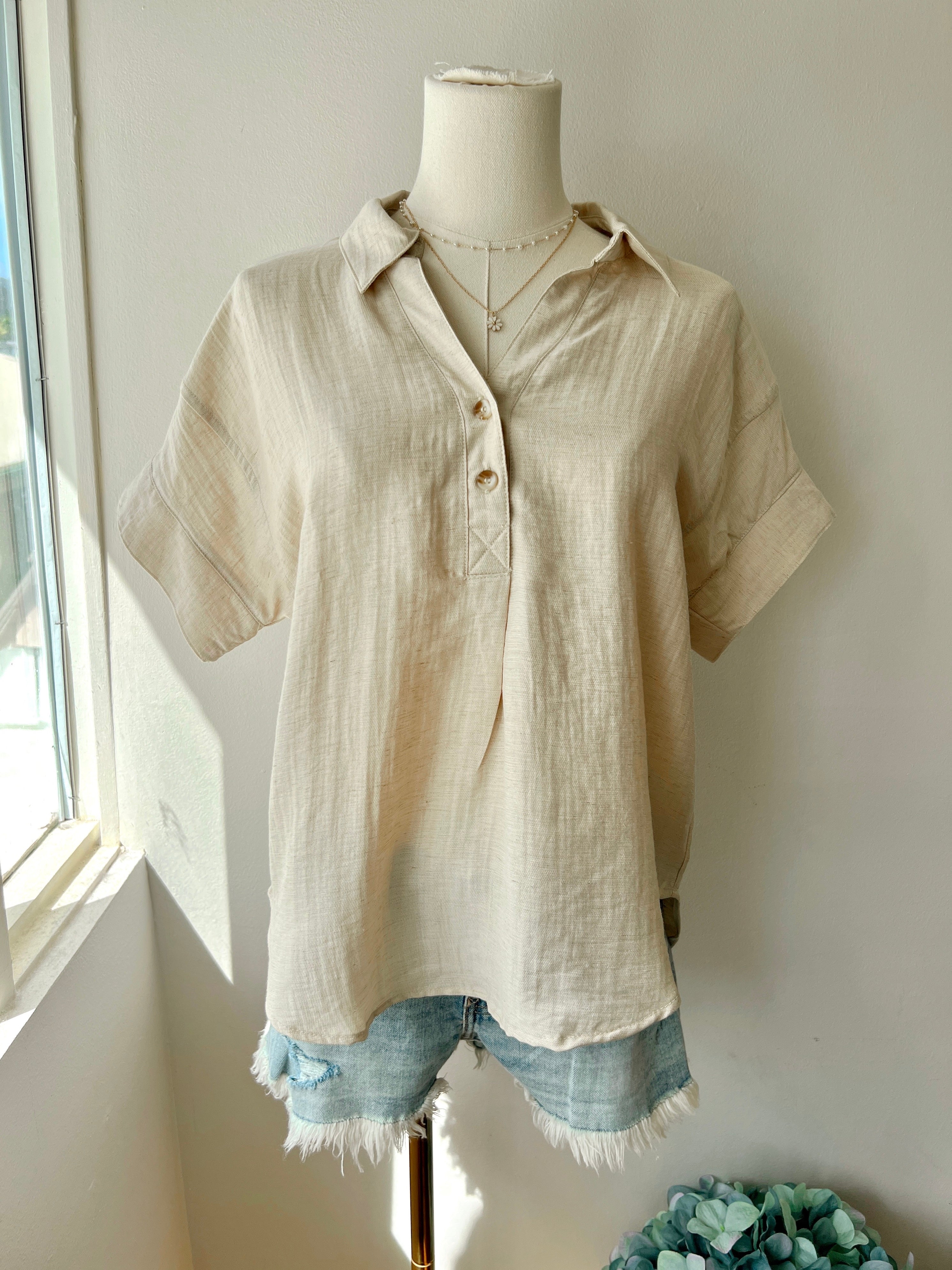 Button Front Short Sleeve Shirt