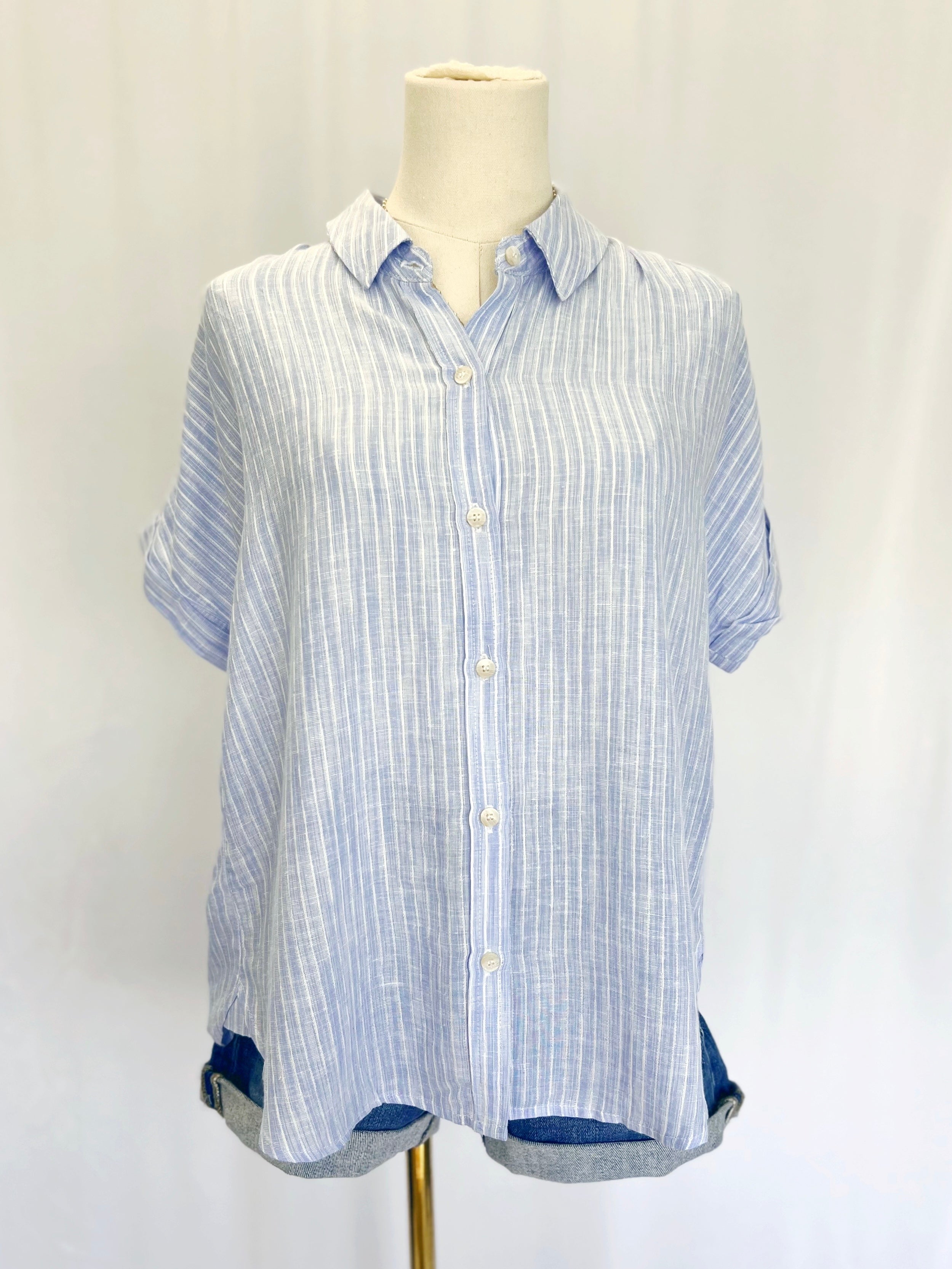 Stripe S/S Button Up Top
