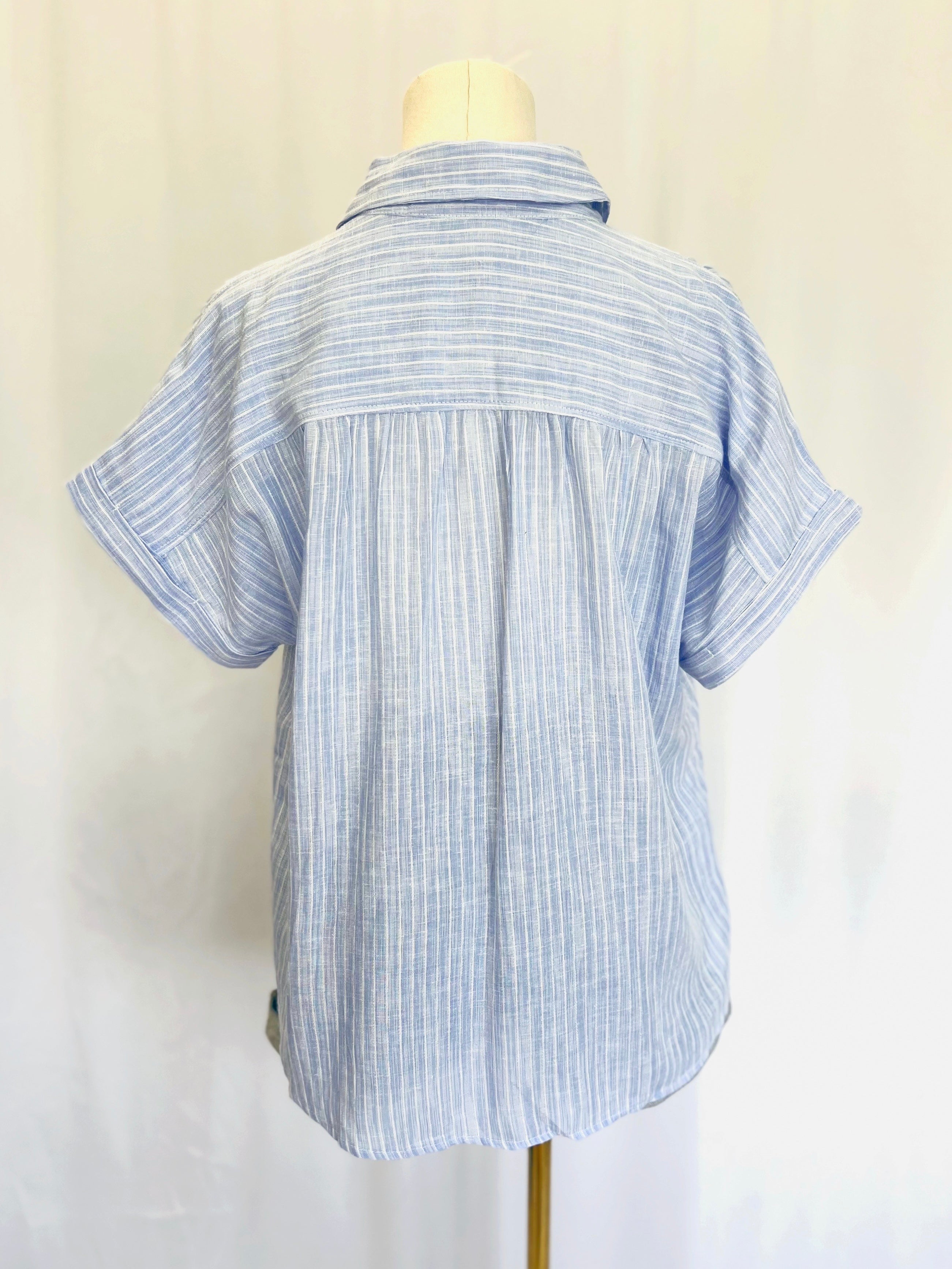 Stripe S/S Button Up Top