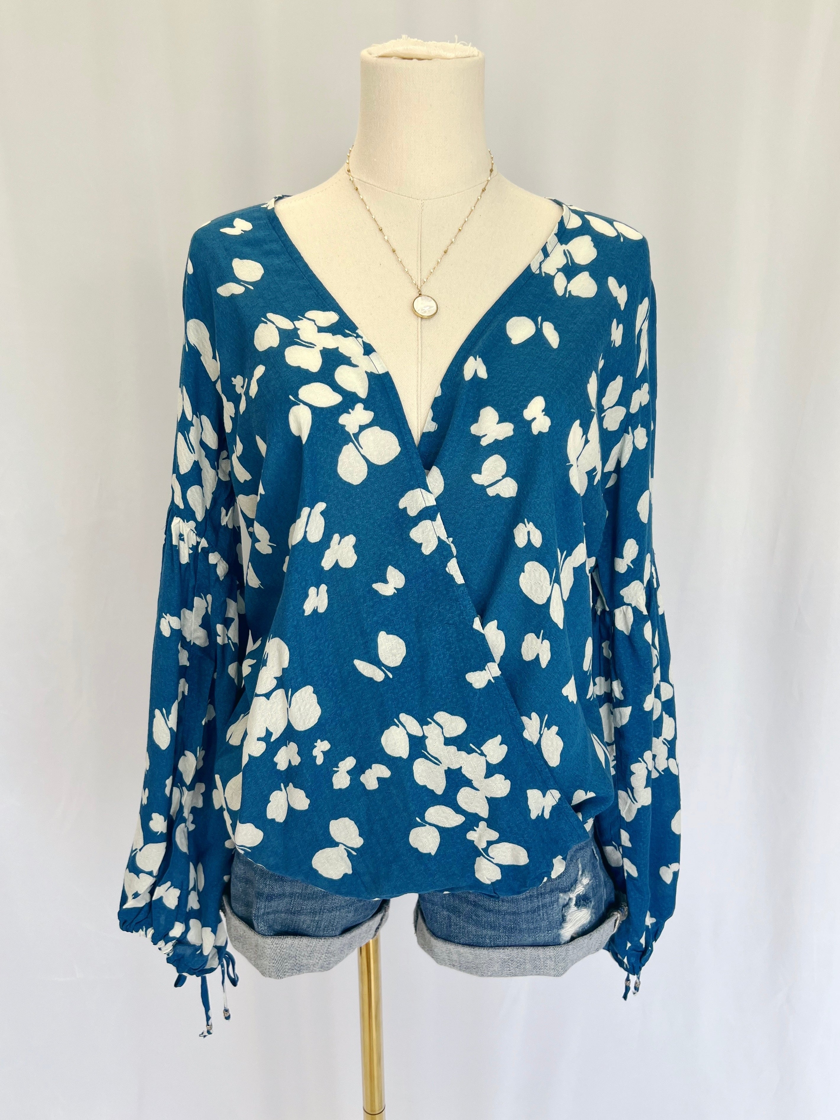 Surplice Balloon Sleeve Blouse