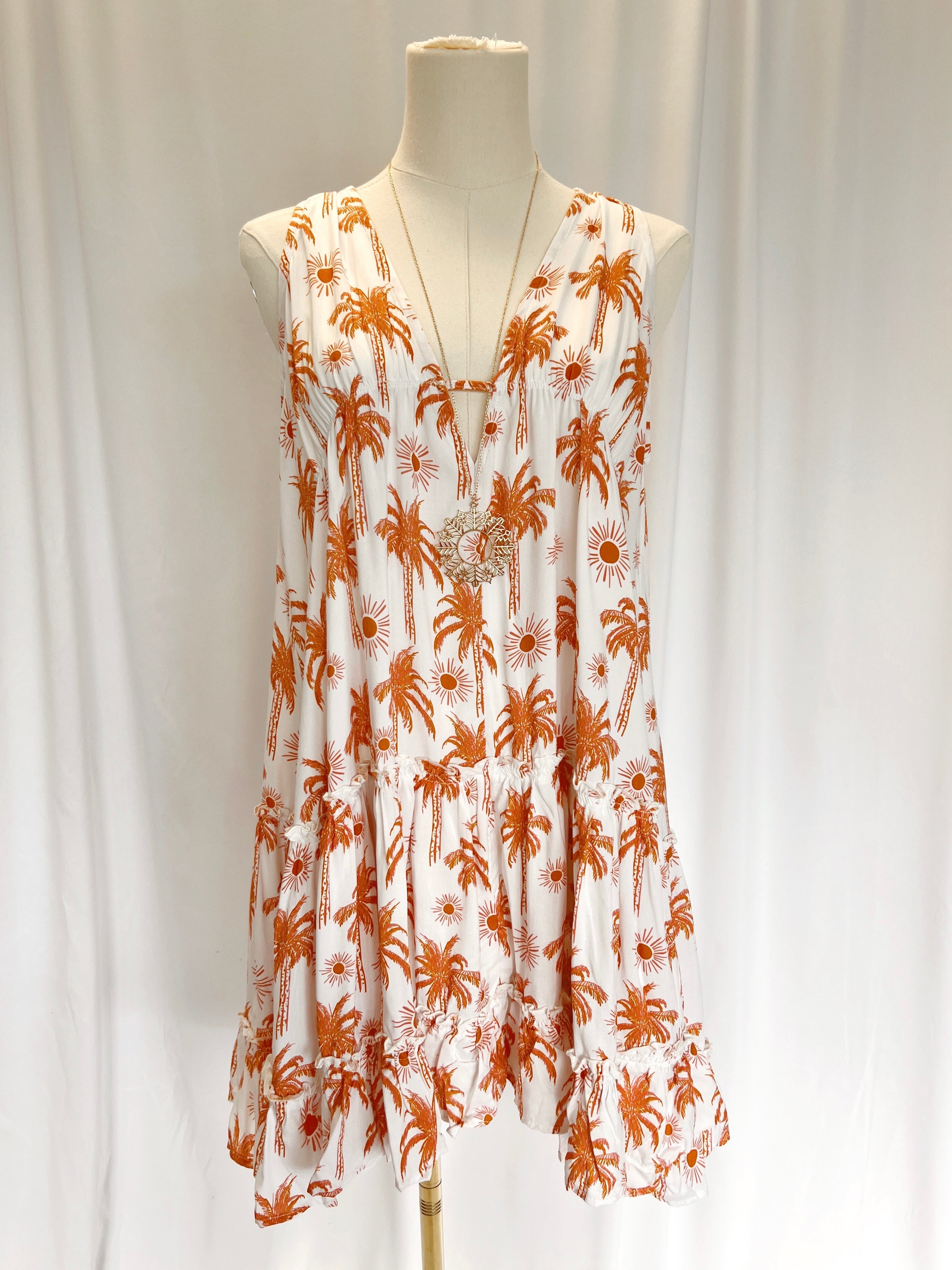 Palm Tree V-Neck Full Dress