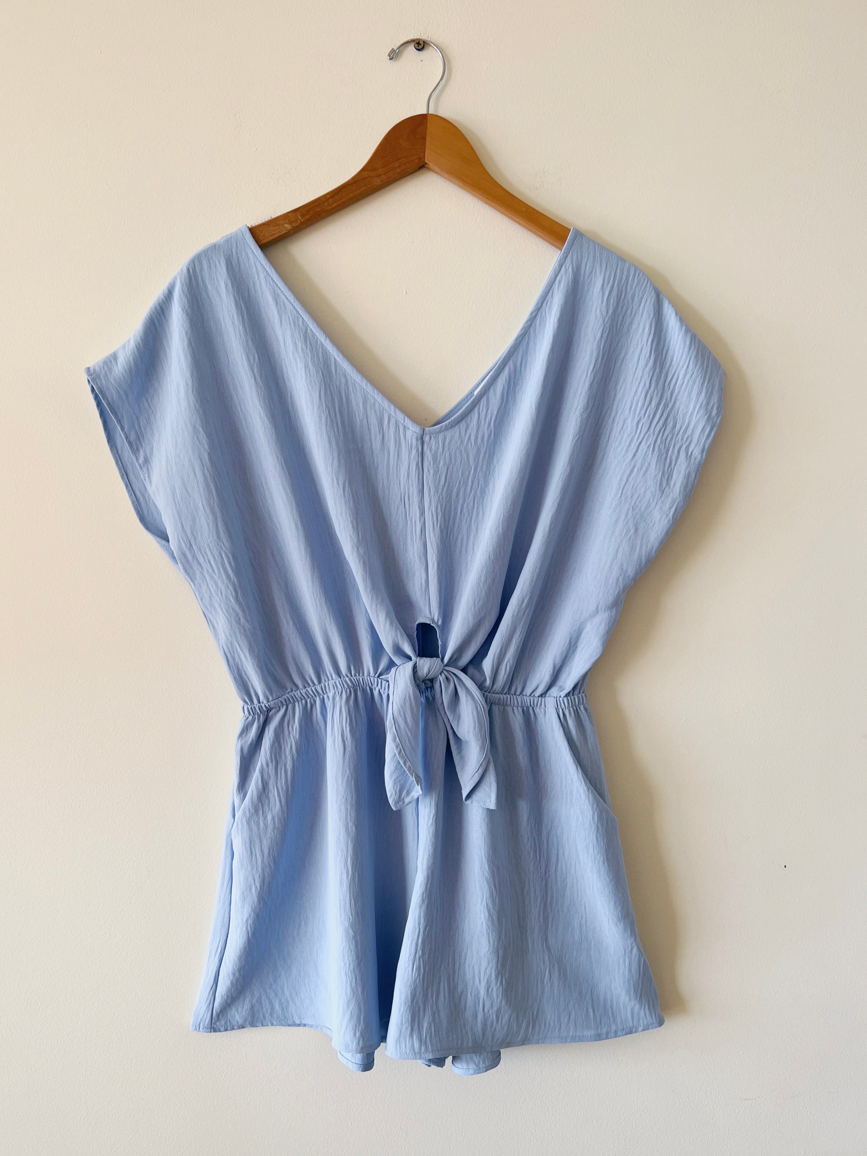 Tie Front Romper (CREAM & LT.BLUE RESTOCK)