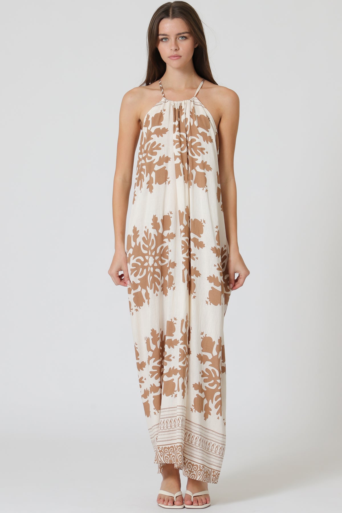 Draped Border Print Maxi Dress