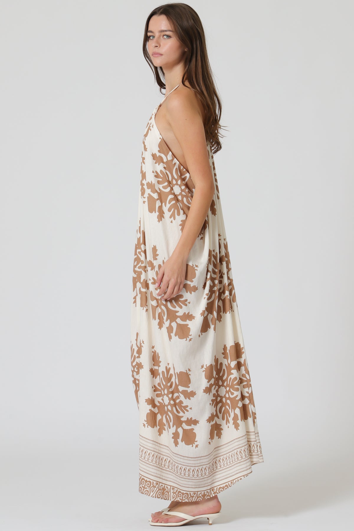 Draped Border Print Maxi Dress