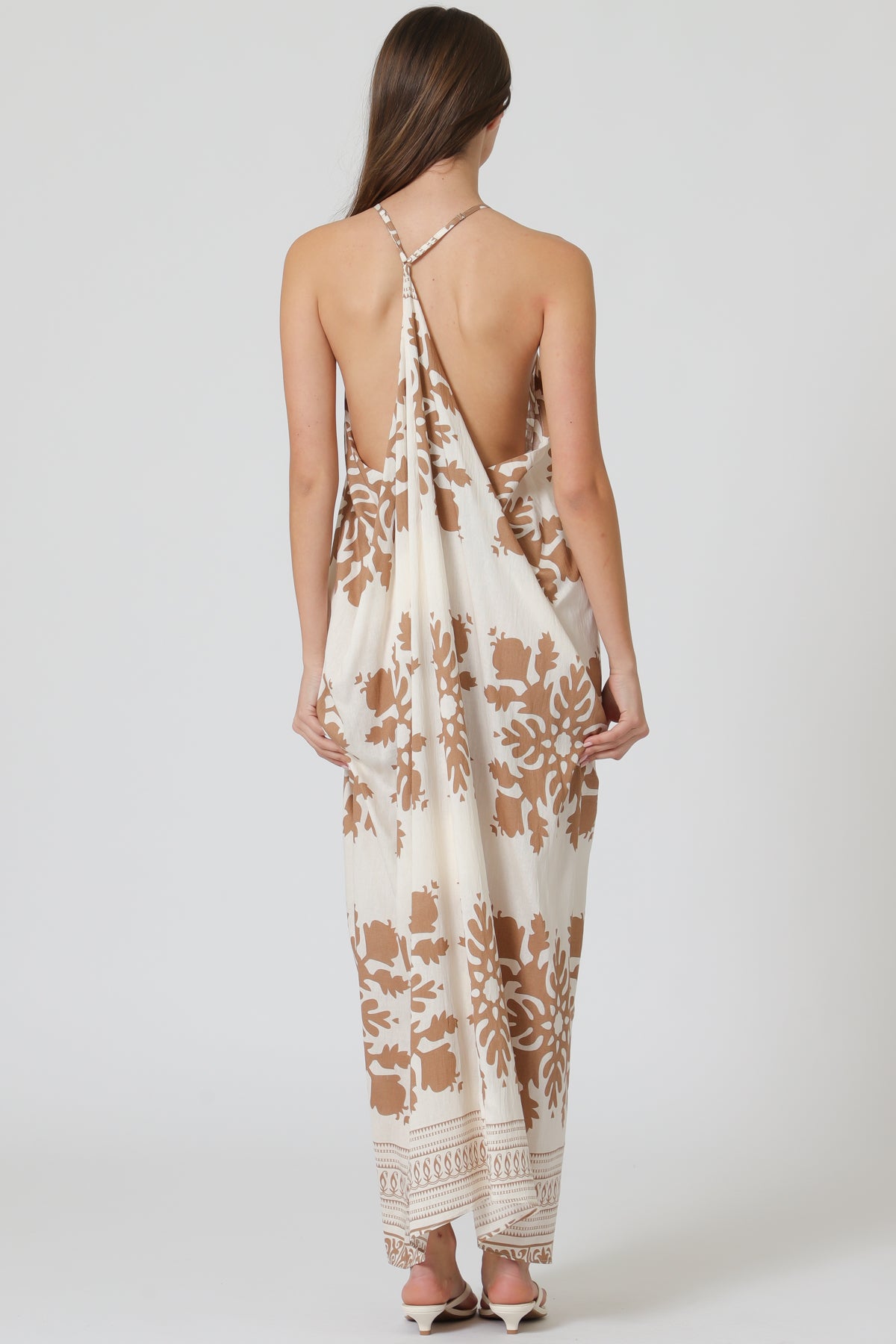 Draped Border Print Maxi Dress