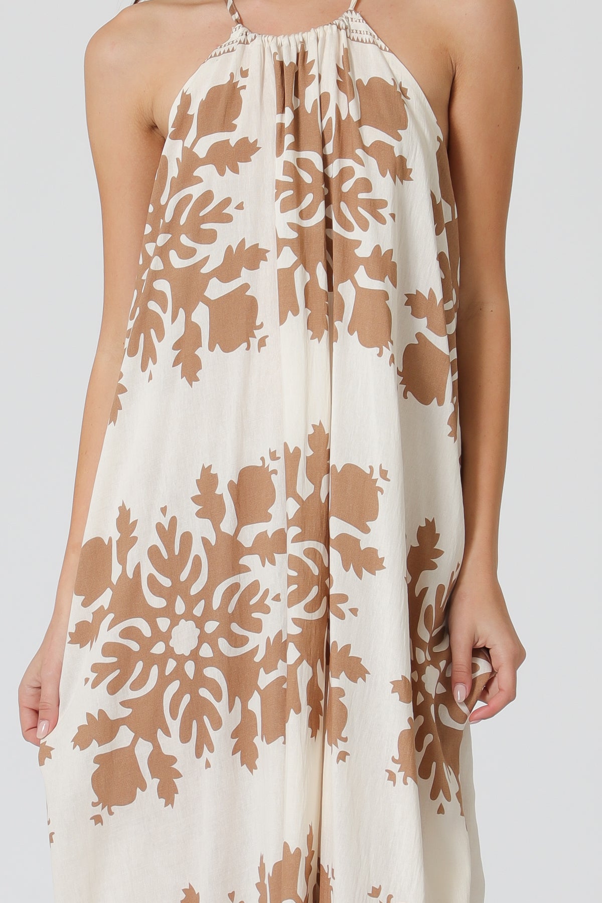 Draped Border Print Maxi Dress