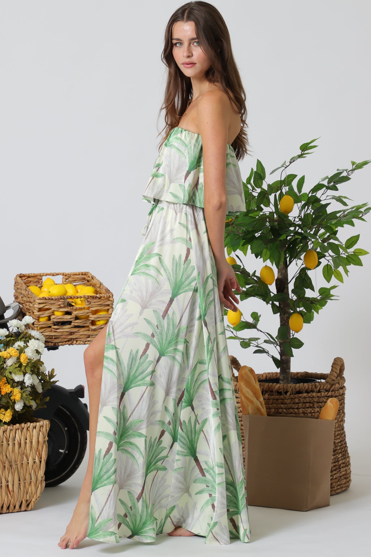 Palm Tube Belted Maxi Dress
