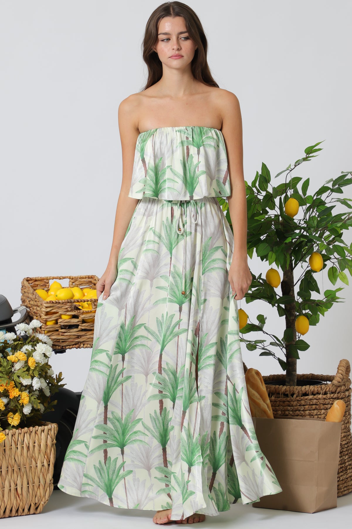Palm Tube Belted Maxi Dress