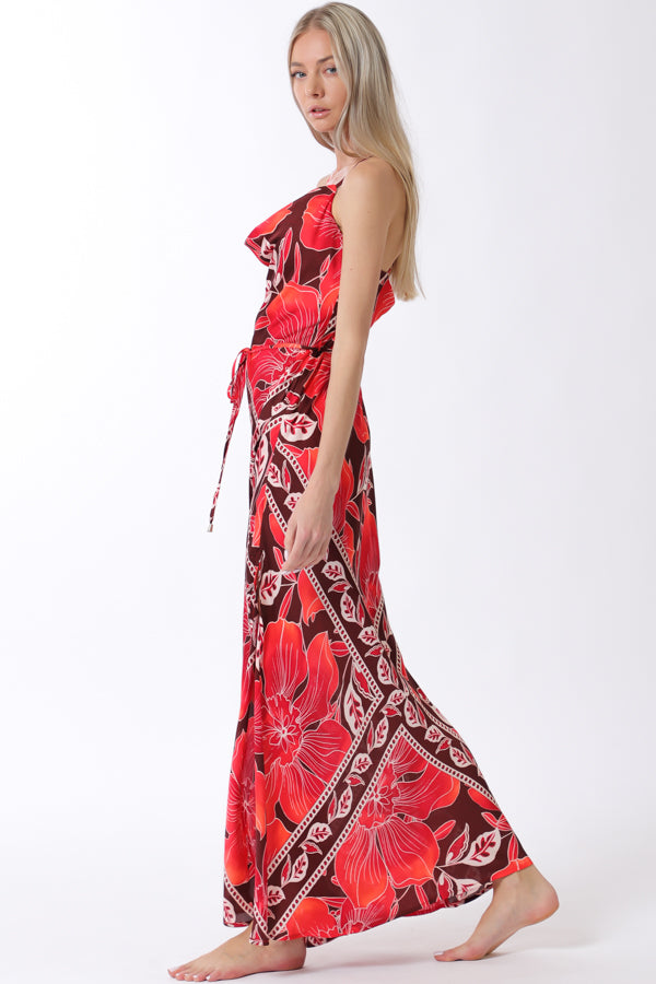 Cowl Neck Belted Slip Maxi Dress