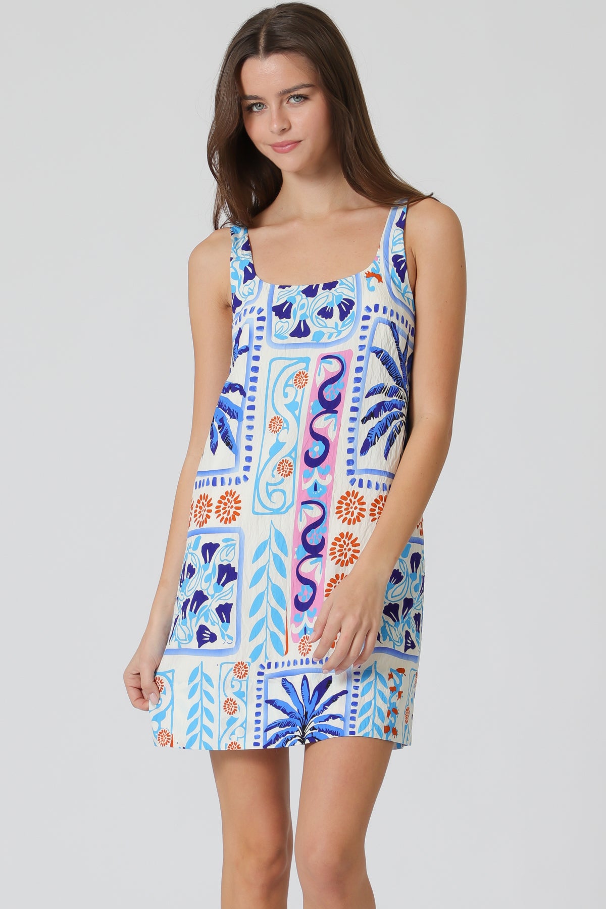 Tropical Print Sleeveless Shift Dress