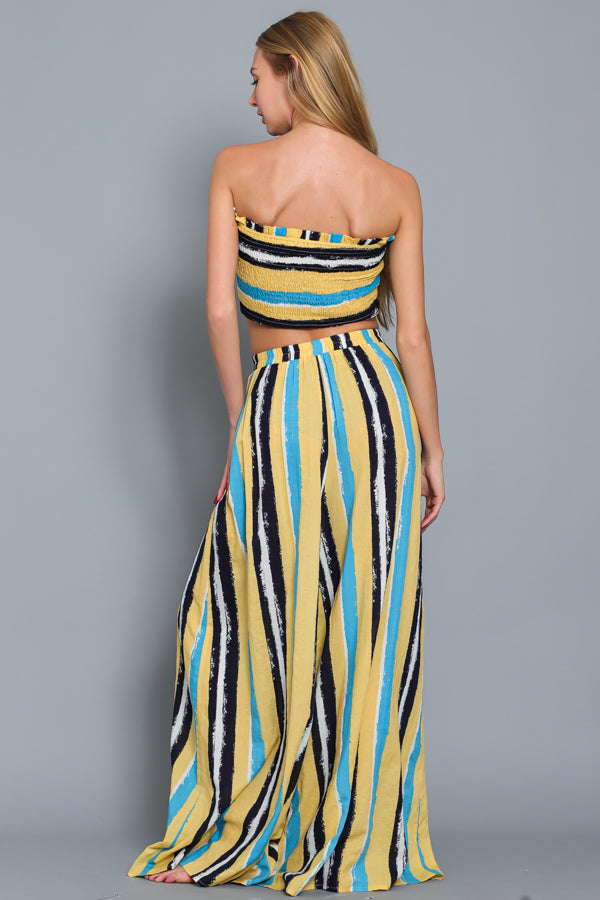 Striped Tube Top and Wide Leg Pants Set