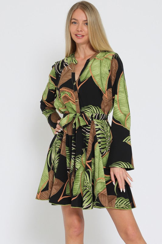 Tropical Belted Mini Dress