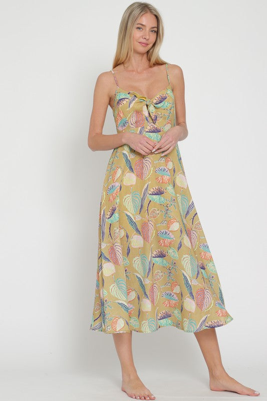 Multicolor Leaf Print Midi Dress (PRE-ORDER ONLY)