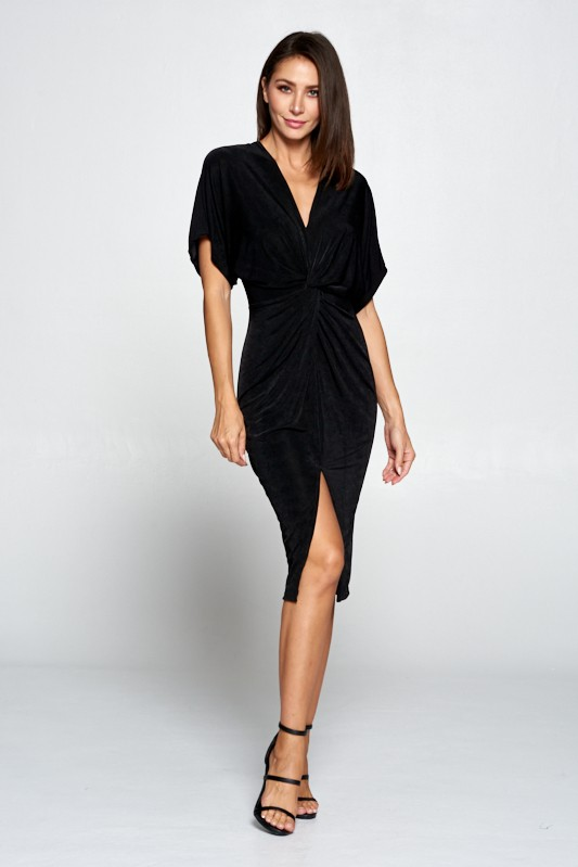 Twist Front Midi Dress (2 COLORS)