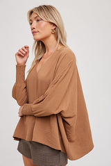 V-Neck Smock Cuff Top (PRE-ORDER ONLY)