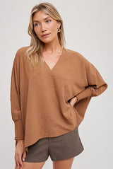 V-Neck Smock Cuff Top (PRE-ORDER ONLY)