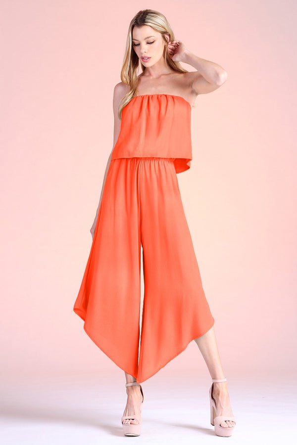 Strapless Slant Hem Jumpsuit