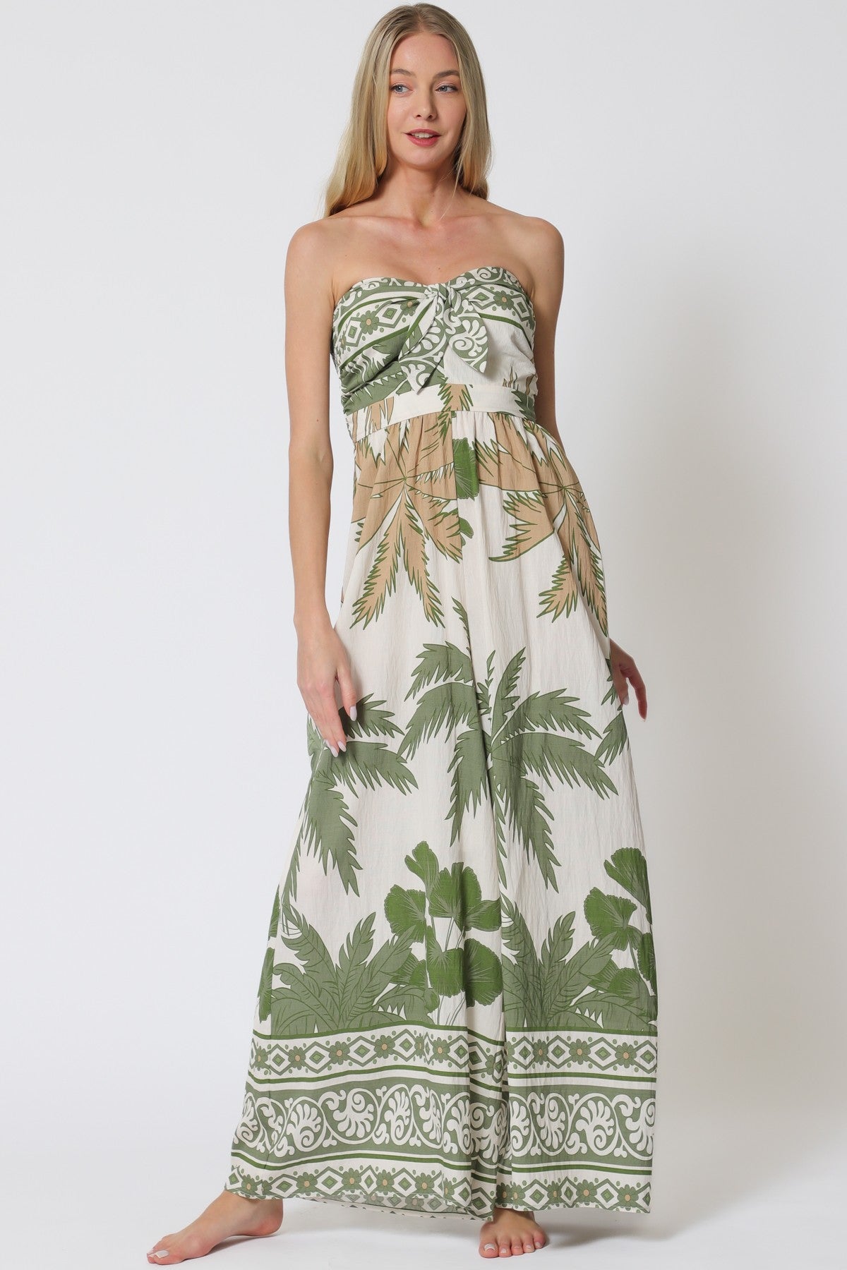 Tropical Print Strapless Jumpsuit