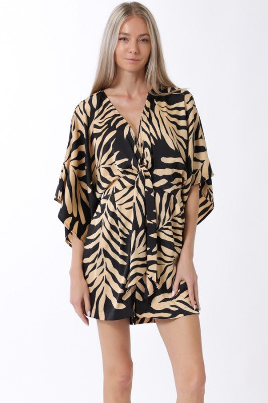 Kimono Sleeve Tie Front Romper