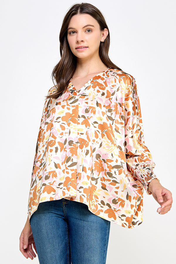 Flower Print Smock Cuff Top (PRE-ORDER ONLY)