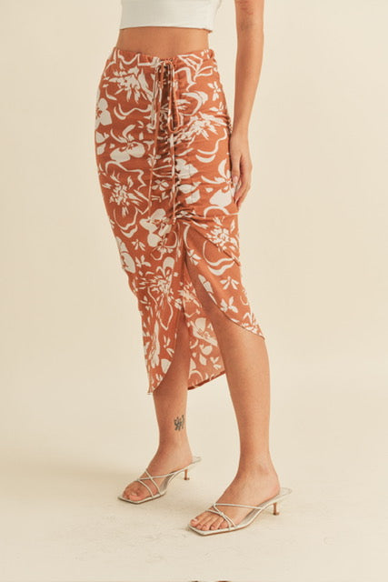 Side Ruche Midi Skirt (2 COLORS)