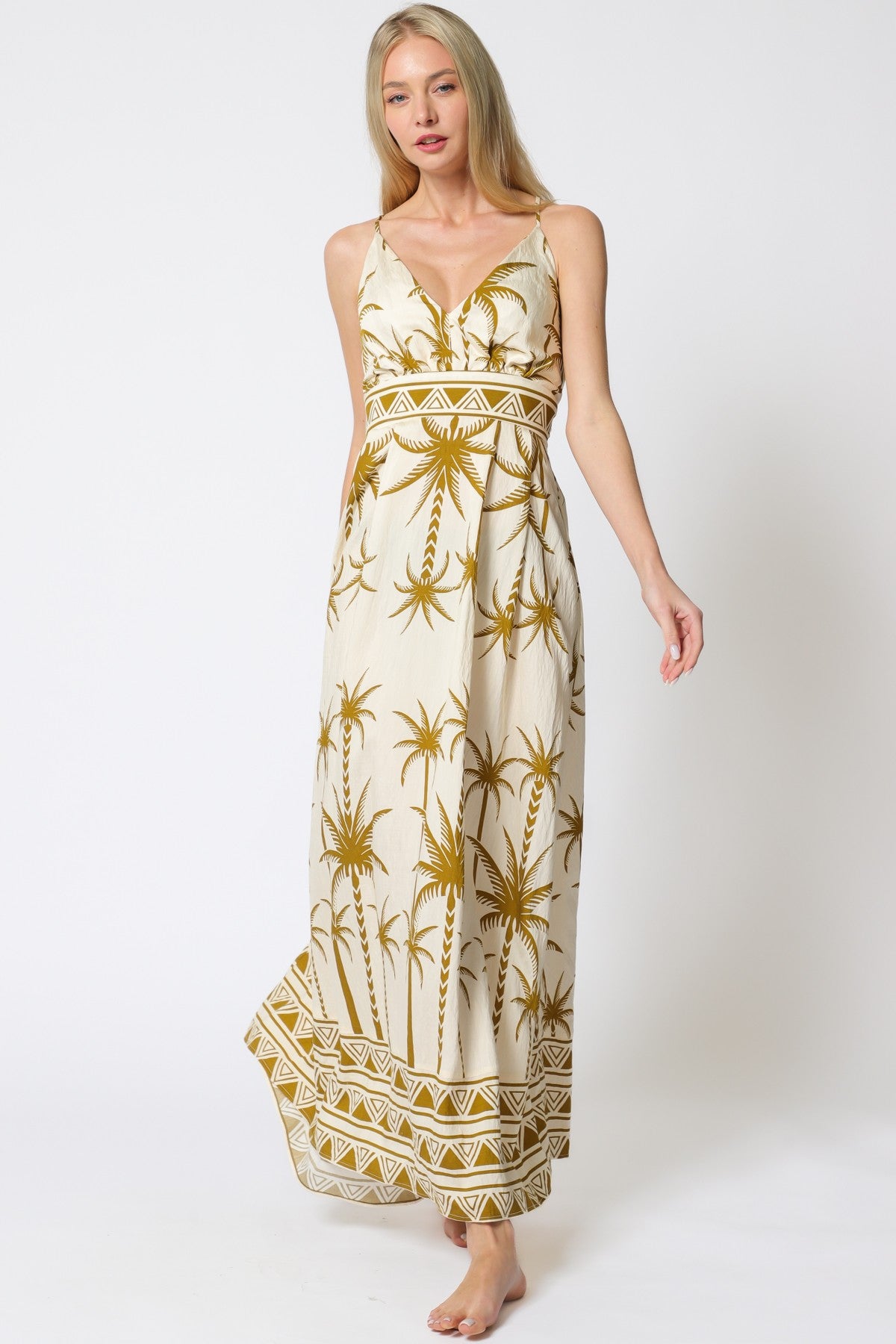 Palm Print X Back Maxi Dress