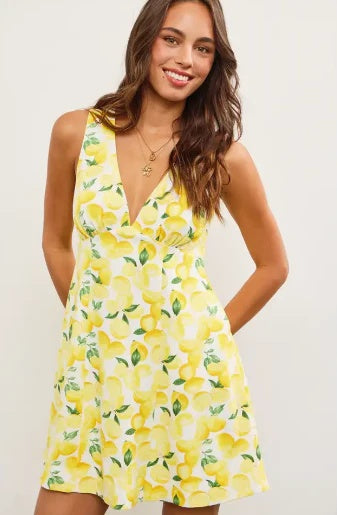 Lemon V-Neck Mini Dress