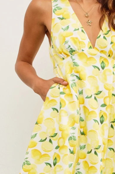 Lemon V-Neck Mini Dress