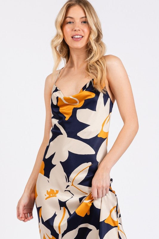 Cowl Neck Floral Maxi Dress