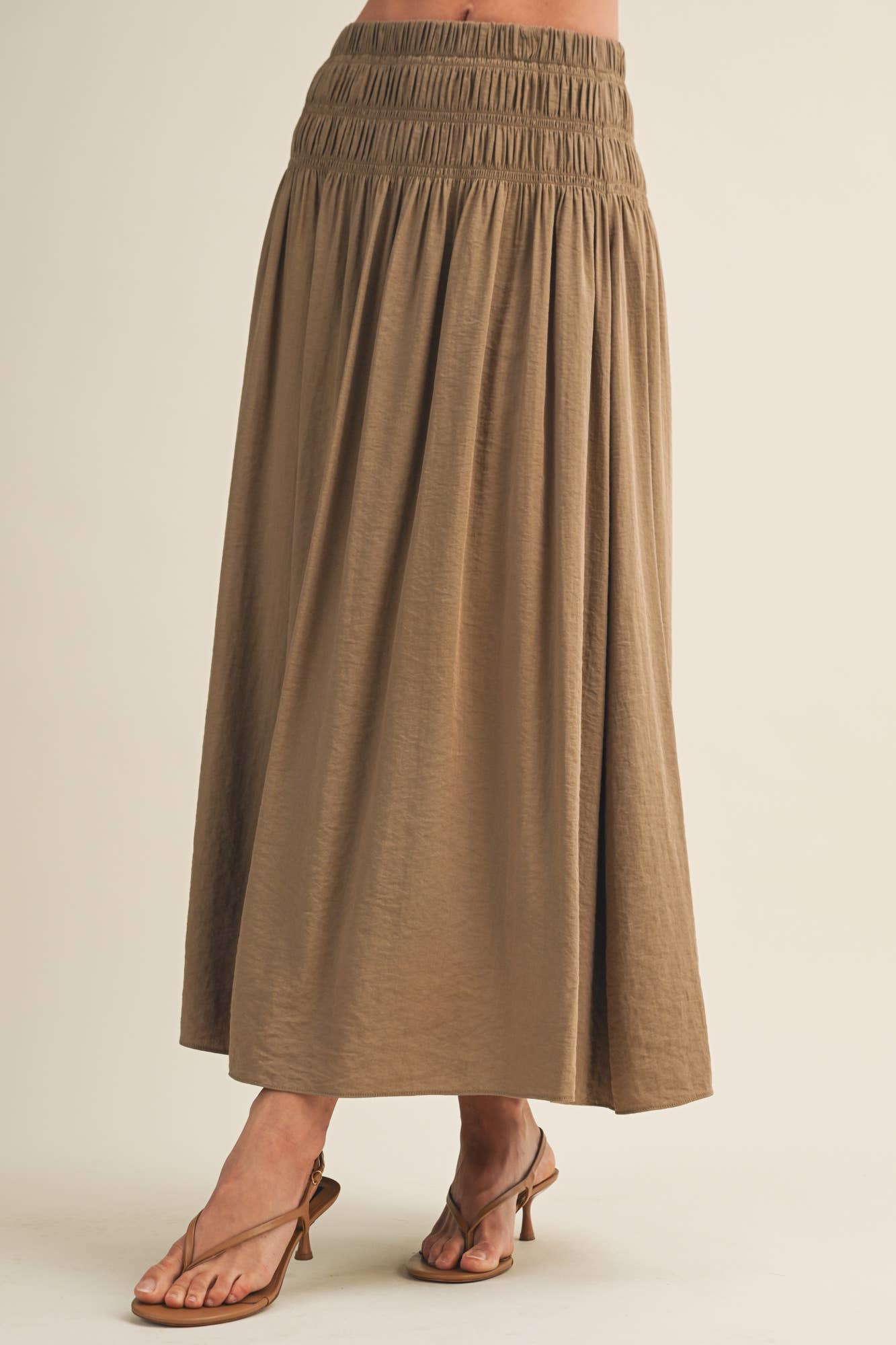 Smocked Waistband A-Line Maxi Skirt