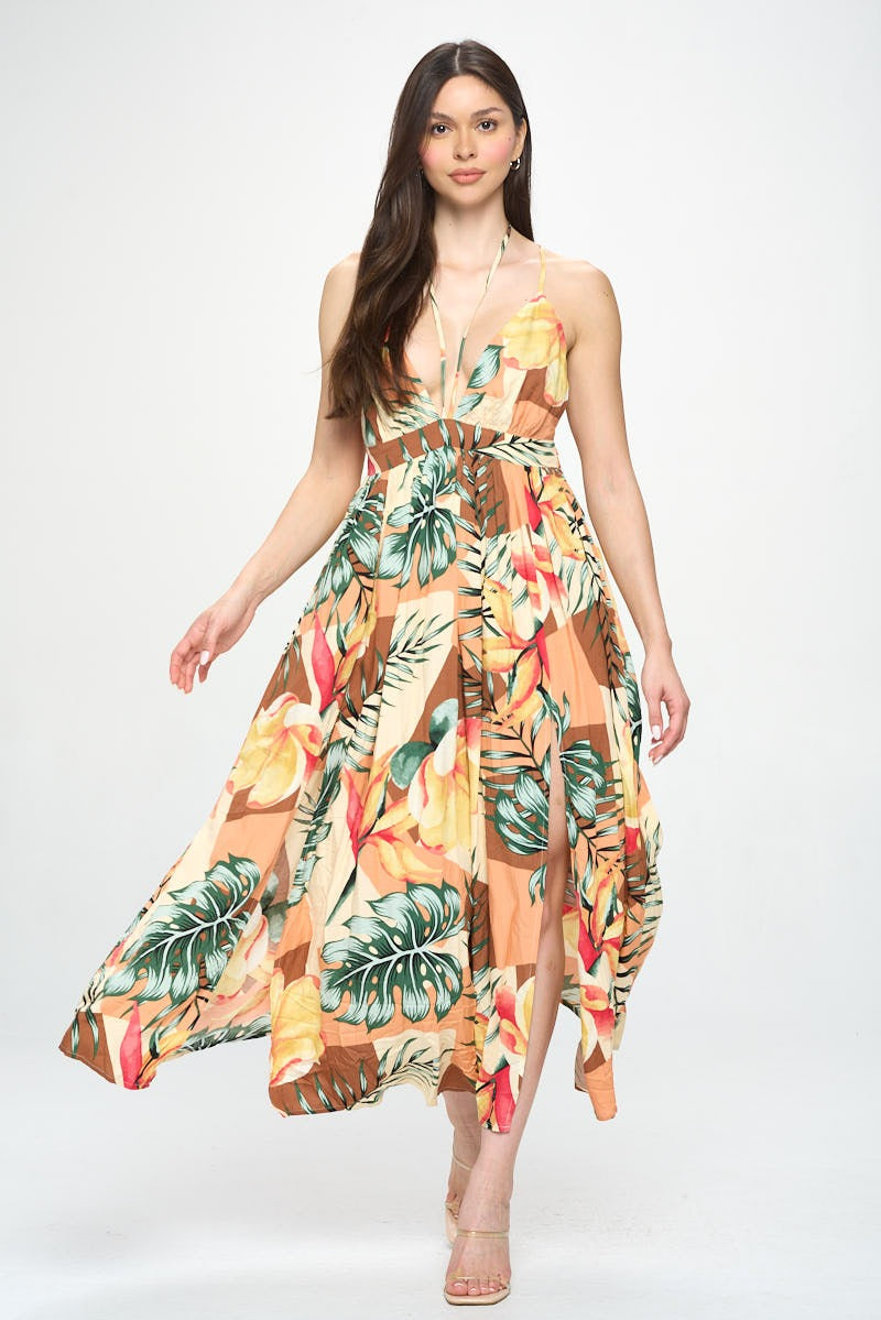 Monstera Halter Strappy Maxi Dress (PRE-ORDER ONLY)