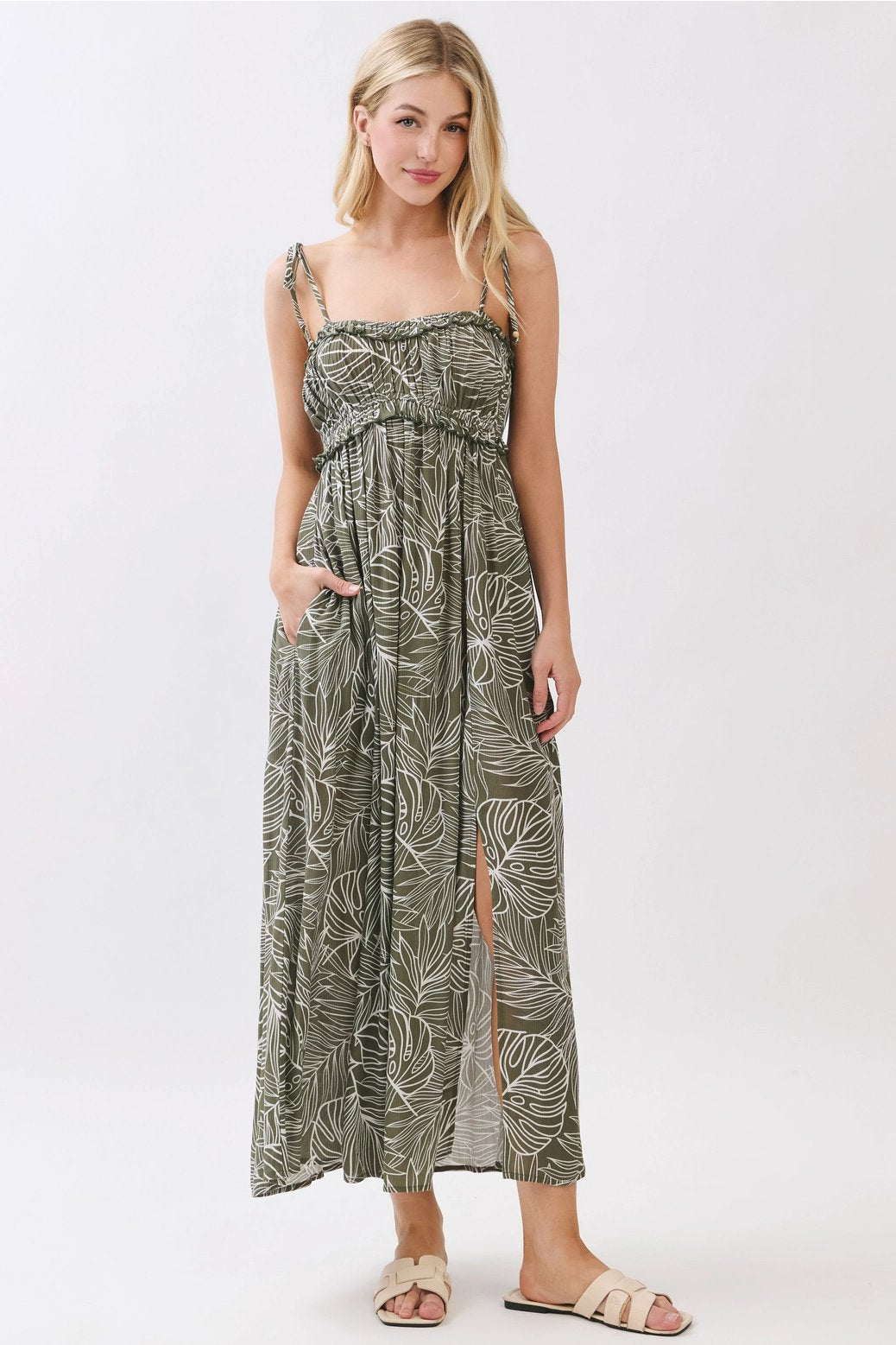 Monstera Tie Strap Midi Dress