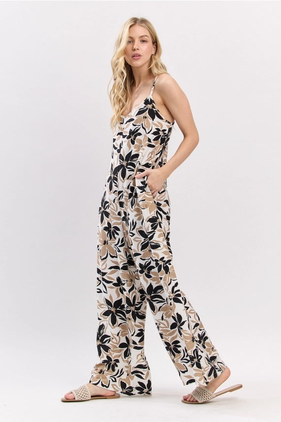 Flower Print Tie Back Jumpsuit