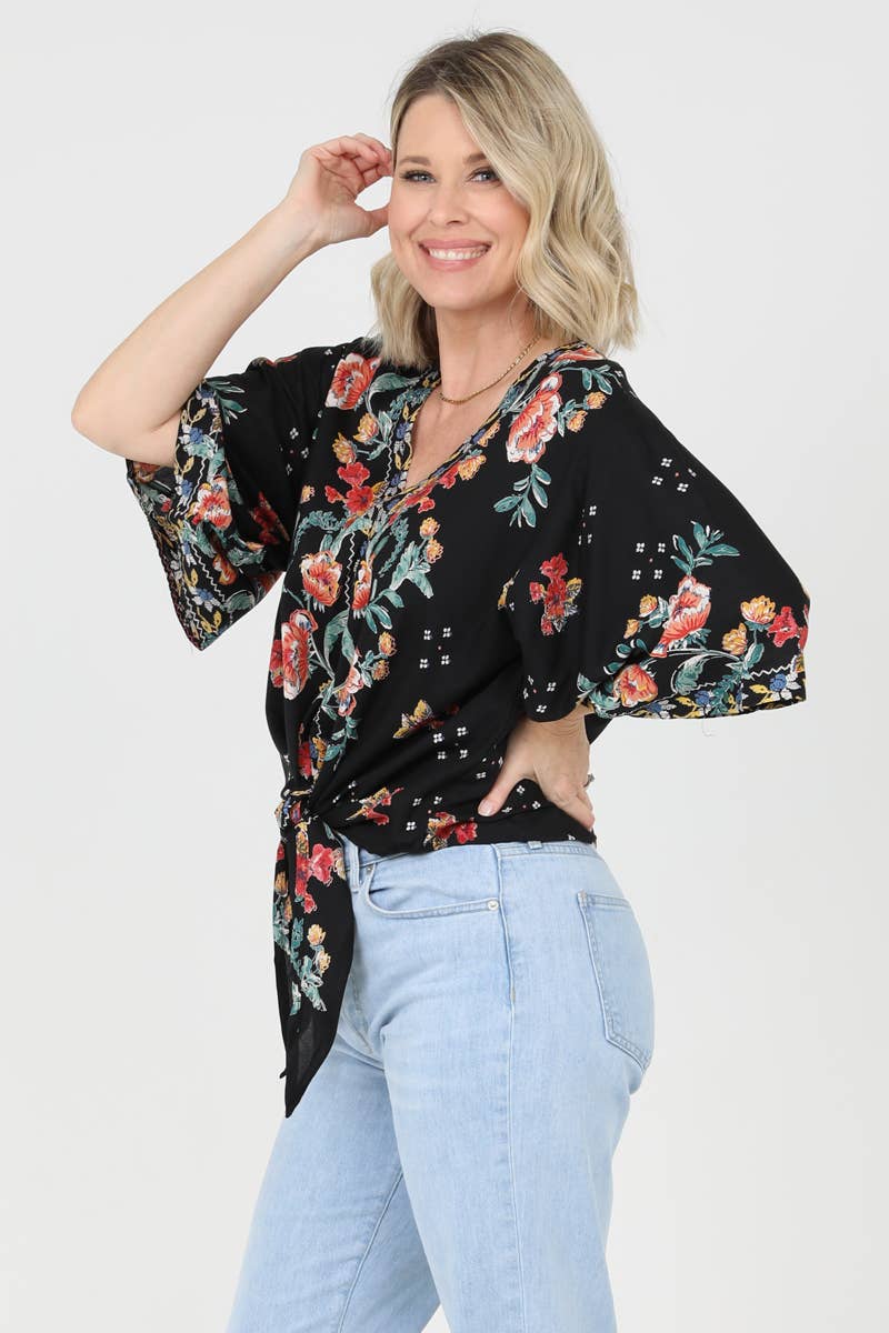 Floral Tie Hem Blouse