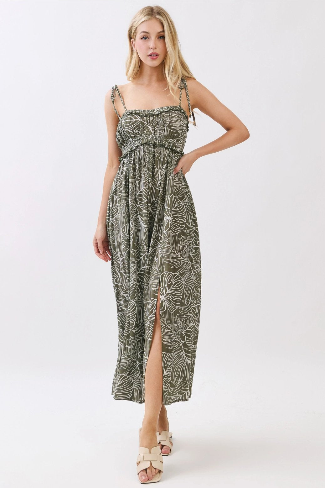 Monstera Tie Strap Midi Dress