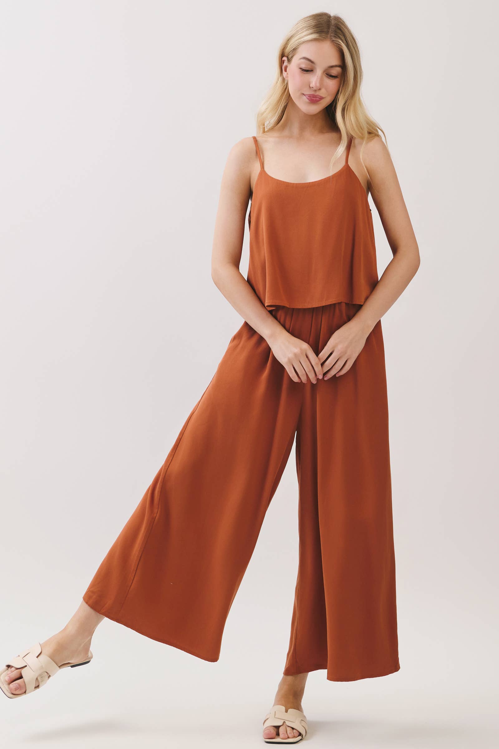 FLOWY CAMI TOP WIDE LEG JUMPSUIT