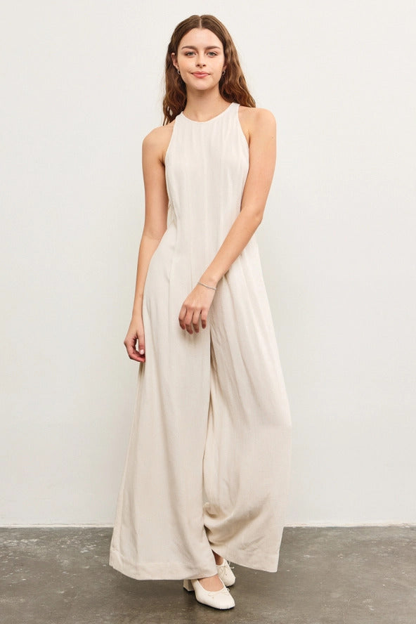 High Neck Pleated Jumpsuit