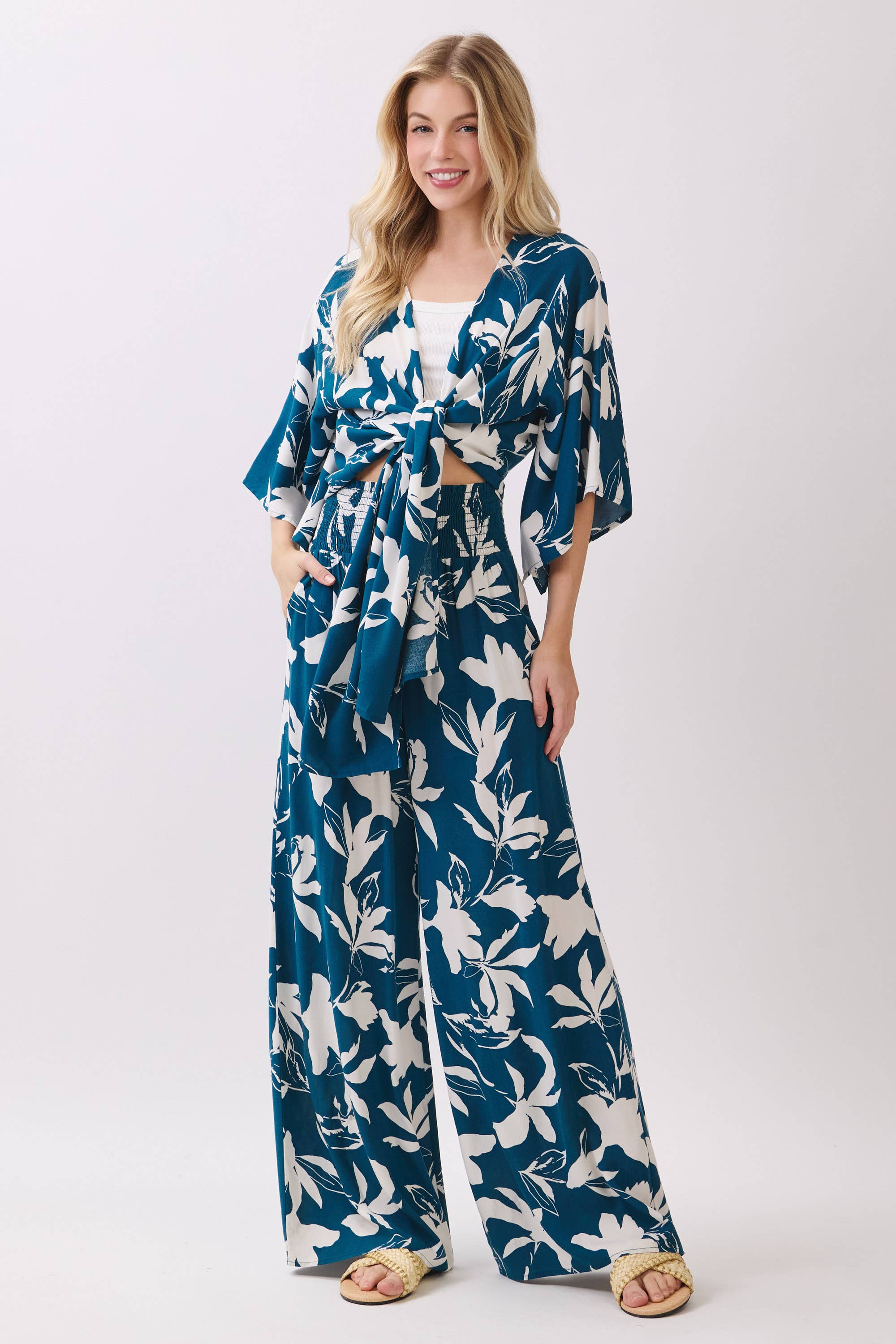 Smocked Waist Wide Leg Pants