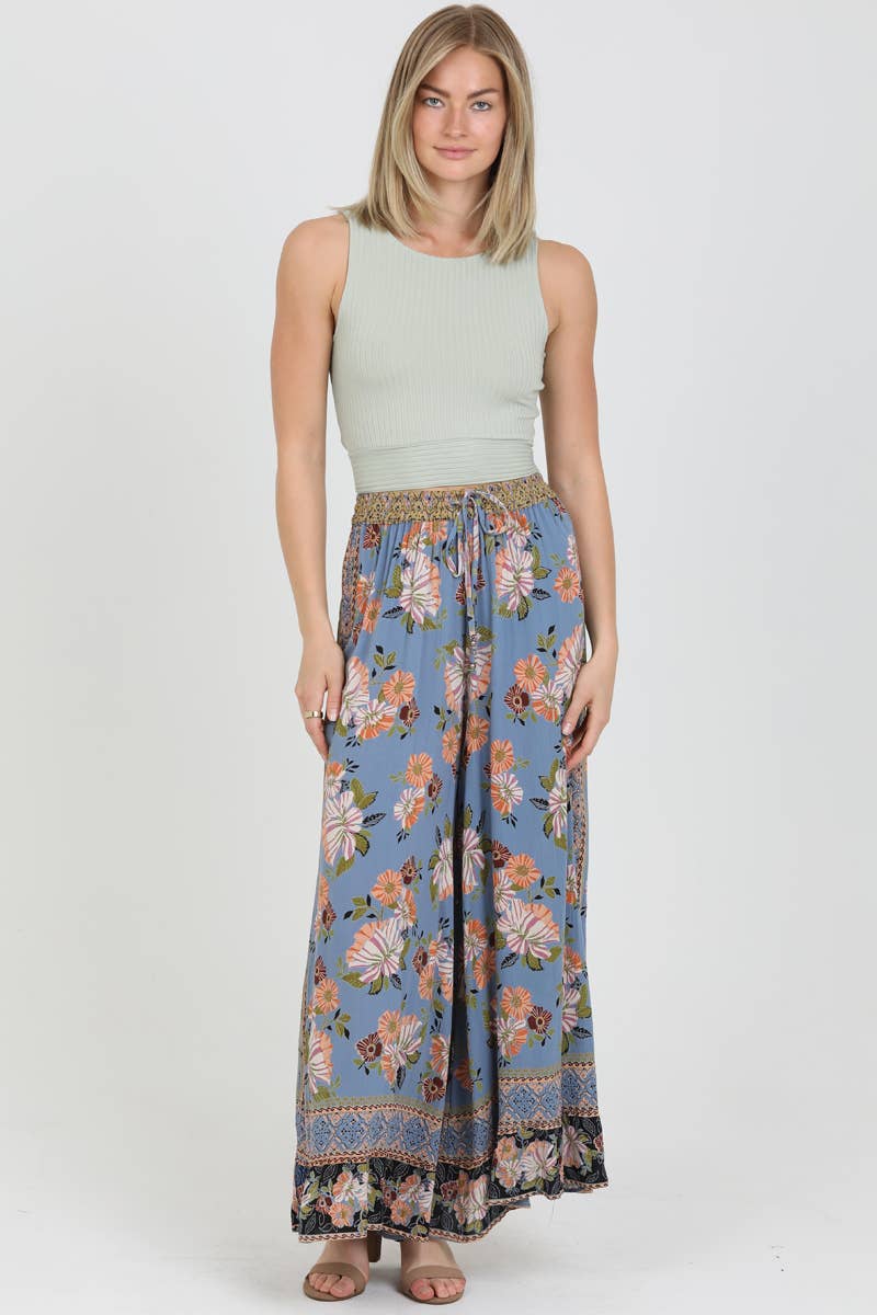 Border Print Wide Leg Pants