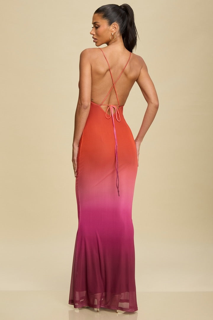 Ombre Mesh Lace Back Maxi