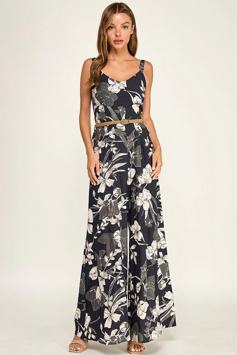 Floral Belted Jumpsuit