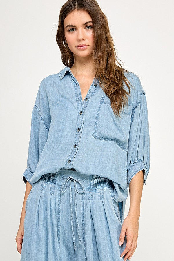 Tencel Puff Sleeve Button Down