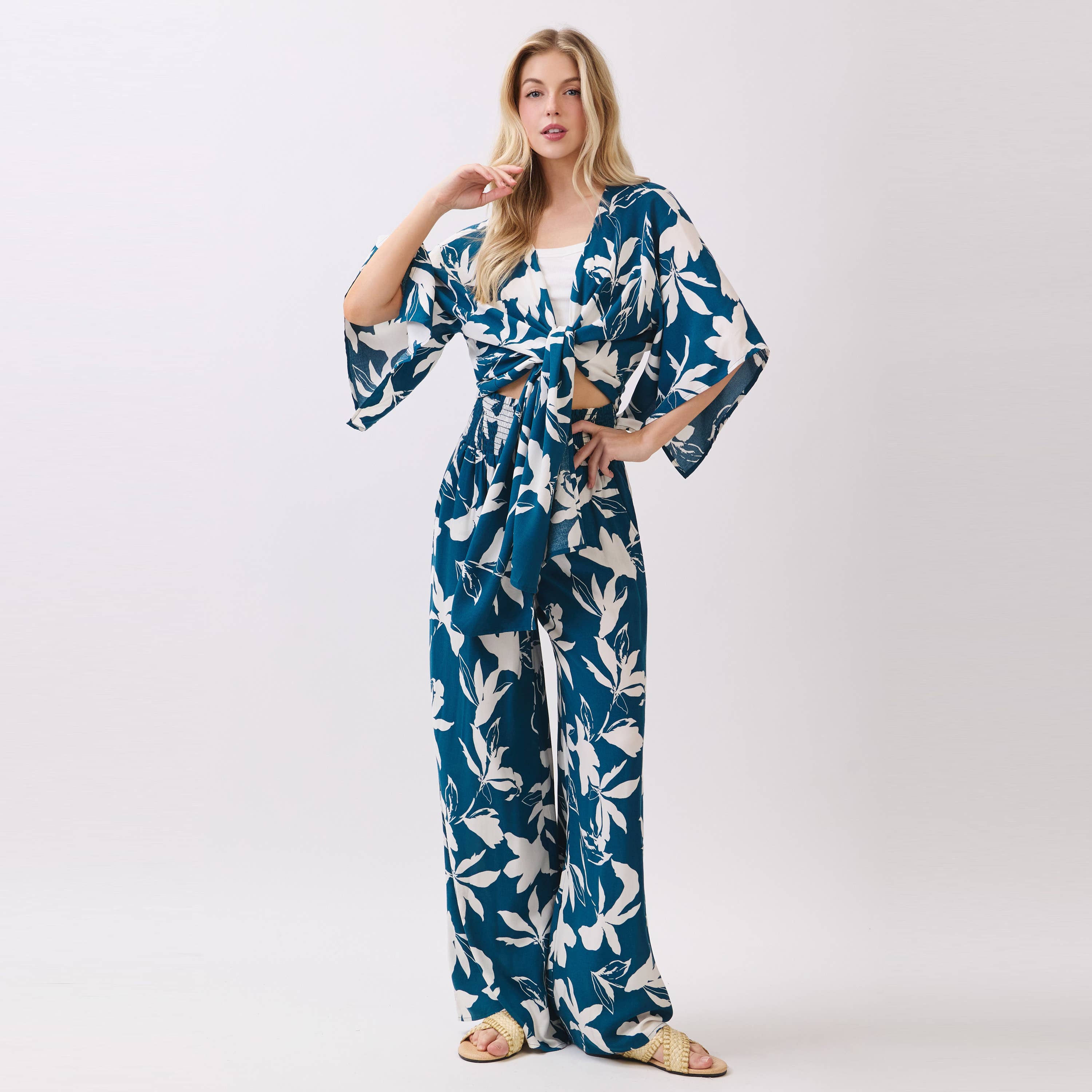 Smocked Waist Wide Leg Pants