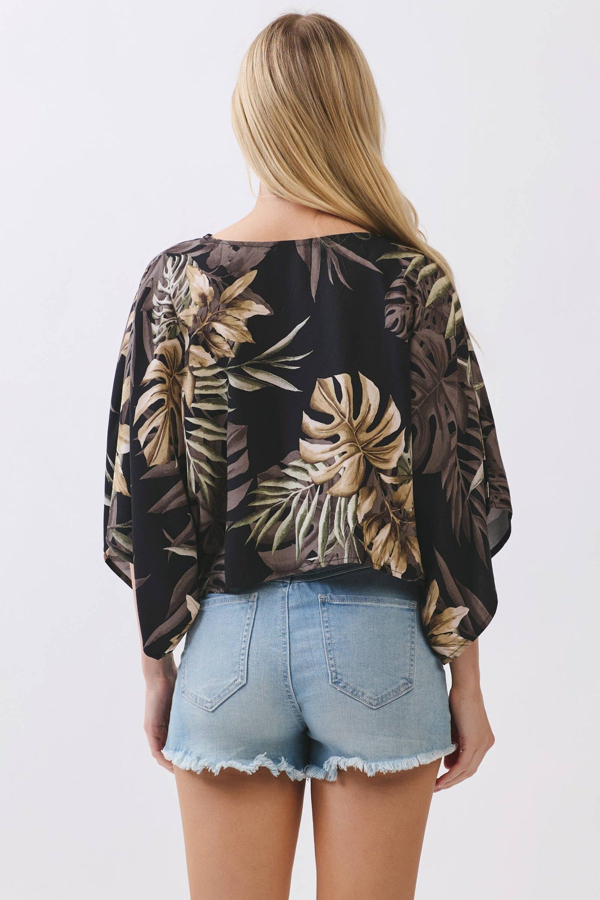 Monstera Twist Front Kimono Crop Top