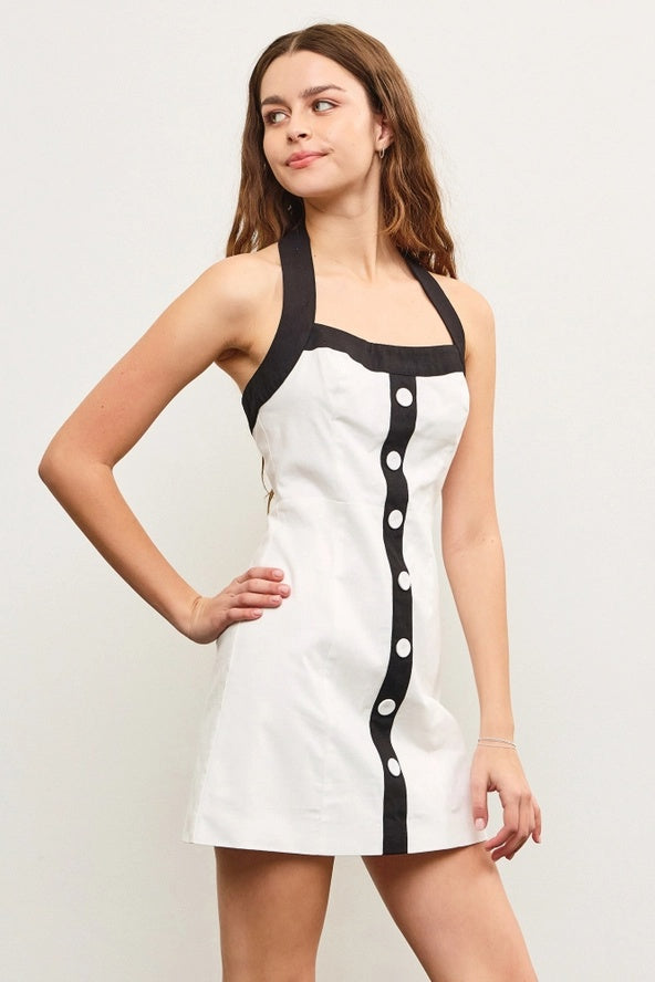 Retro Button Up Halter Dress