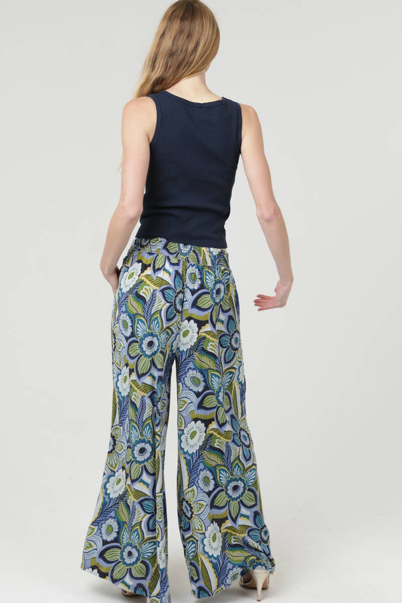 Retro Print Wide Leg Pants