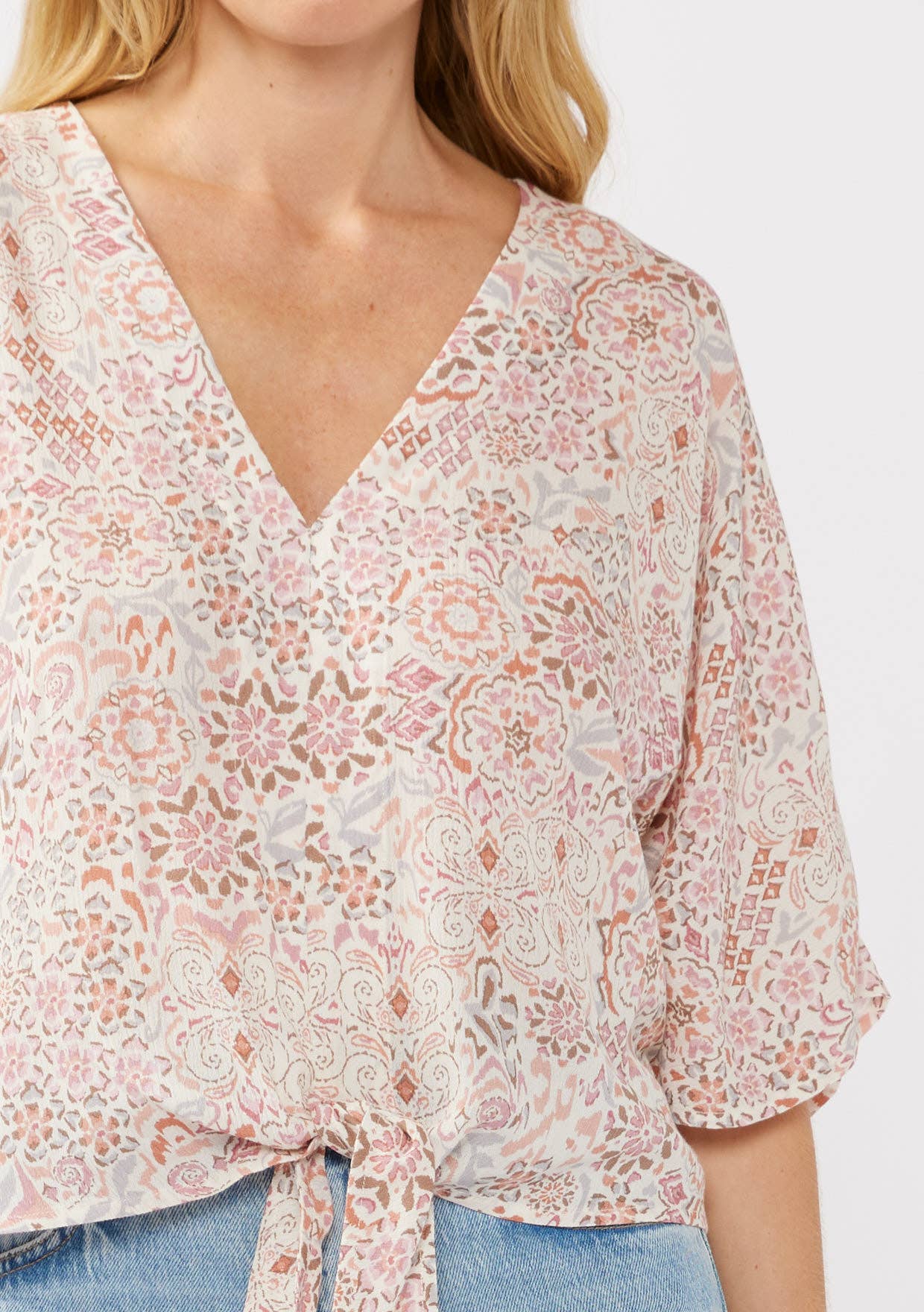 Short Sleeves Kimono Tie-Front Top