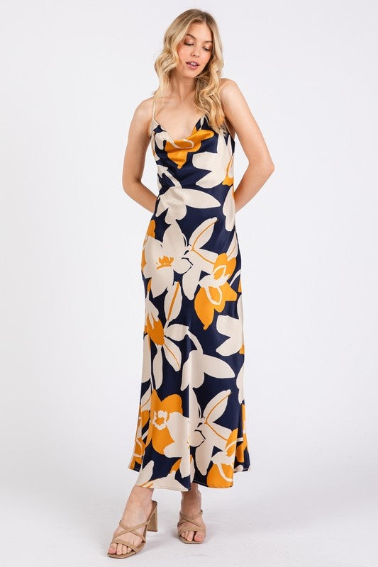Cowl Neck Floral Maxi Dress