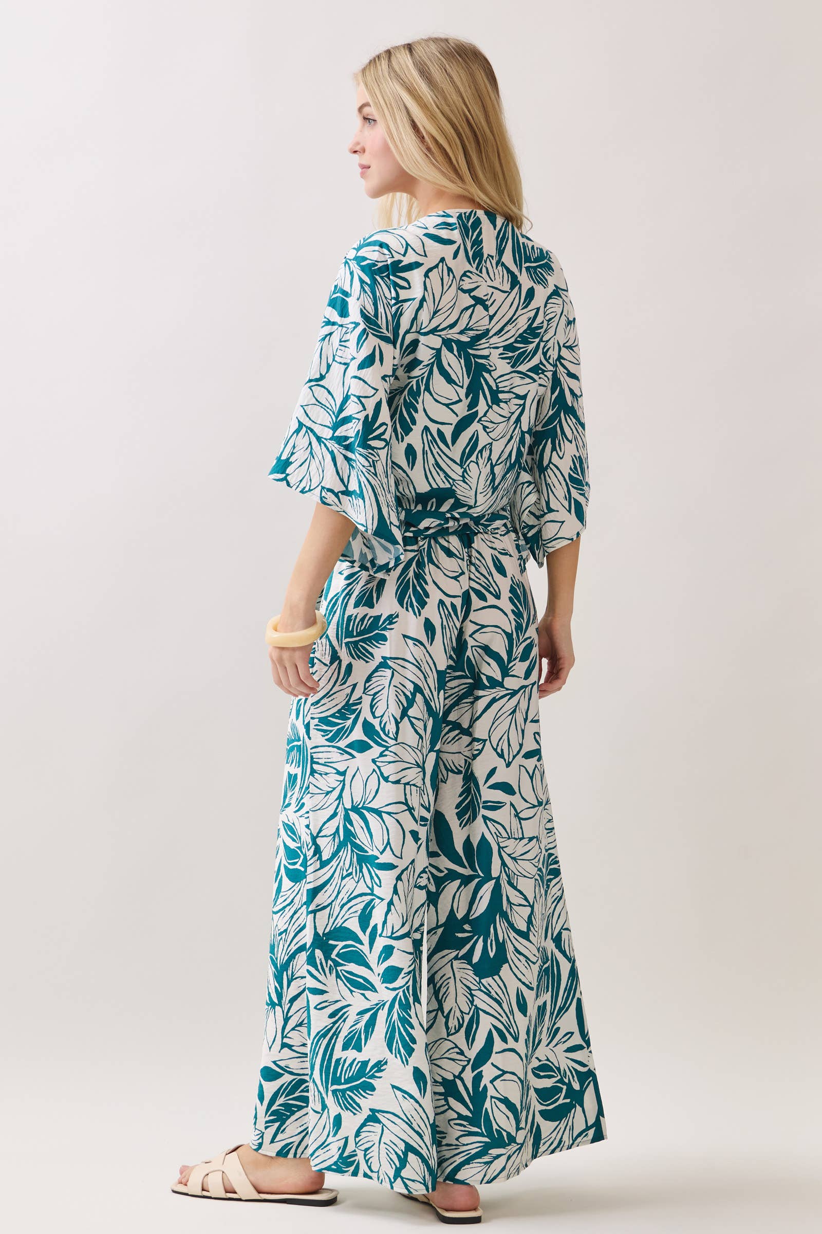 Leaf Print Smock Waist Pants