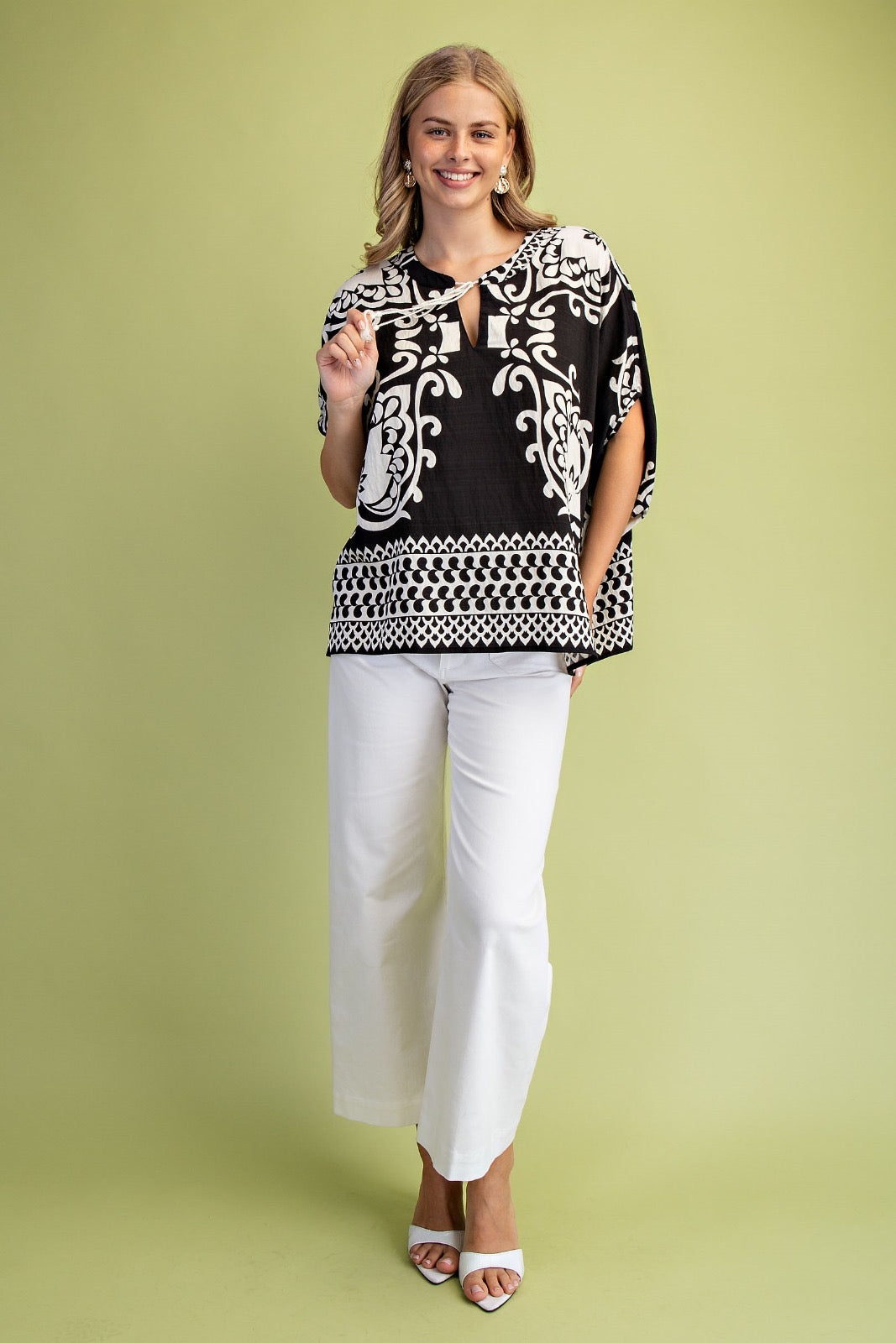 Printed Dolman Top w/Tassel